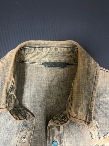 ベージュ ダメージ加工 デニムジャケット