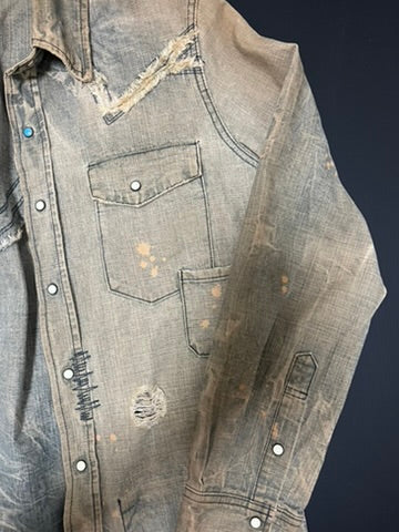 ベージュ ダメージ加工 デニムジャケット