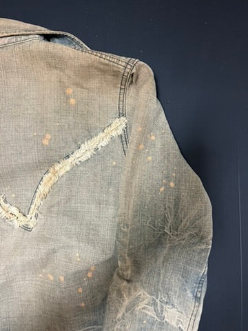 ベージュ ダメージ加工 デニムジャケット