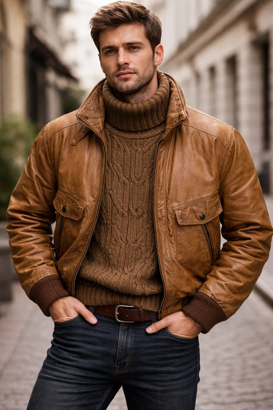 レザーフライトジャケット ライトブラウン