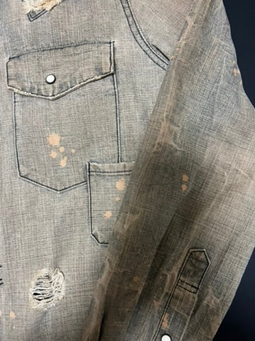 ベージュ ダメージ加工 デニムジャケット