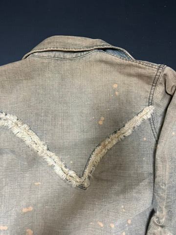 ベージュ ダメージ加工 デニムジャケット