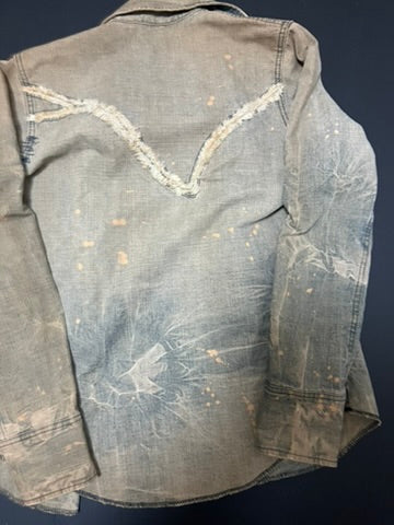 ベージュ ダメージ加工 デニムジャケット