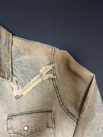 ベージュ ダメージ加工 デニムジャケット