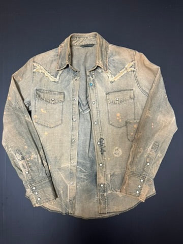 ベージュ ダメージ加工 デニムジャケット
